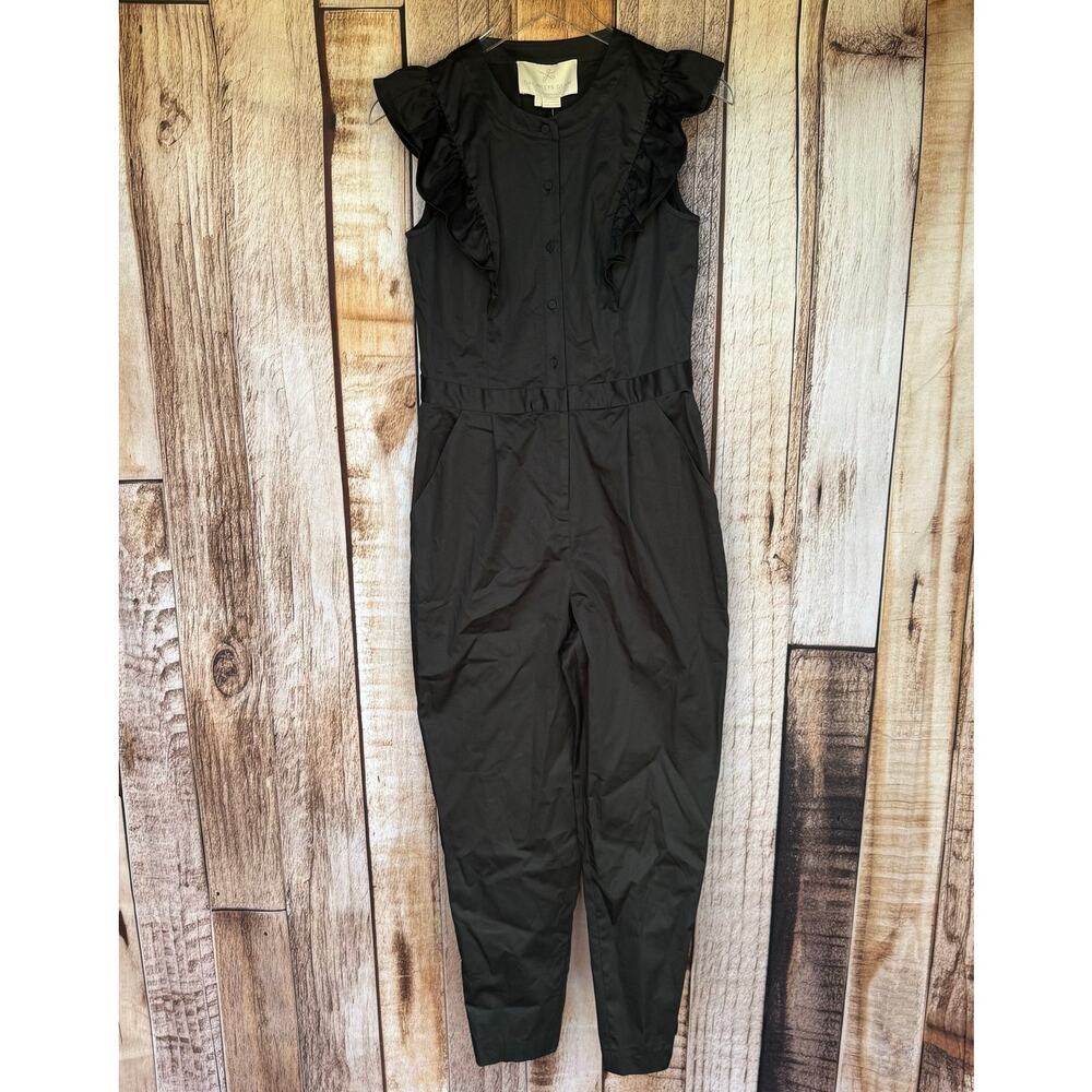 Gal Meets Glam Kierra Jumpsuit Black Size 2 NWT Ruffle Detail‎ Belted One Piece